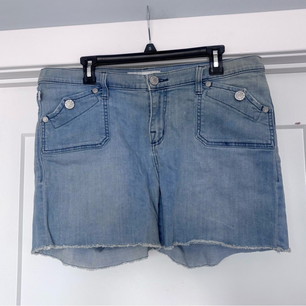 Rock & Republic Light Wash Blue Cut Off  Stretch Ringer Denim Jean Shorts Sz 16